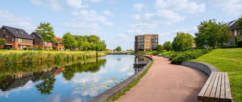Angeln am Kanal in einem Wohngebiet bei Bovenkarspel
