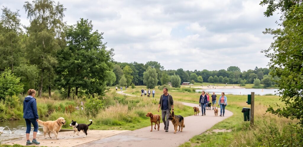 Hunde toben frei im Freilaufgebiet Streekbos bei Bovenkarspel